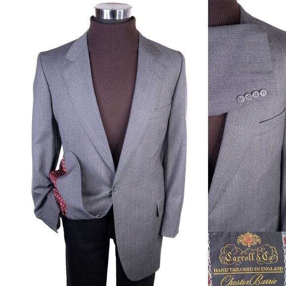 CARROLL & CO Chester Barrie Suit Jacket Sport Coat Plaid Gray Wool Sz 46L/R EUC - Picture 1 of 14